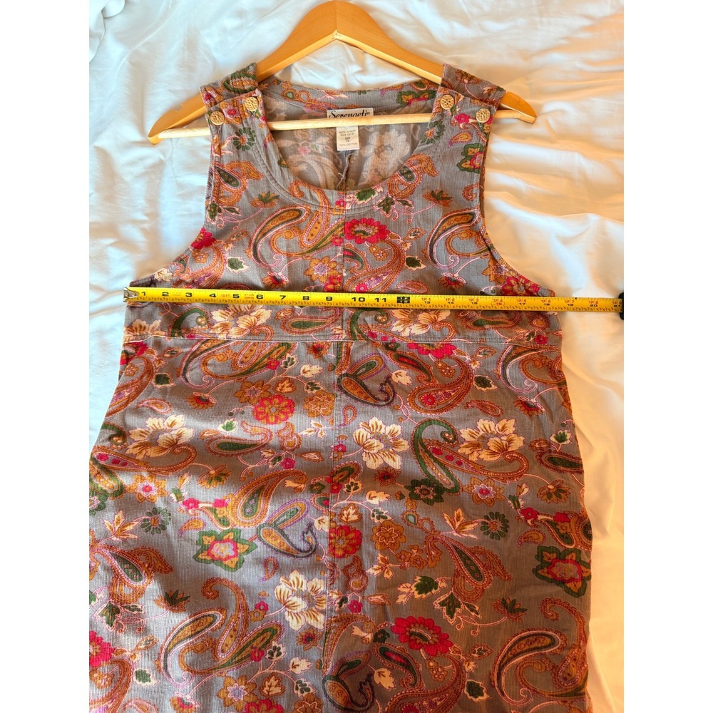 Vintage Serengeti Womens Petite Small Corduroy Paisley Jumper Dress Cotton PS - Picture 8 of 9